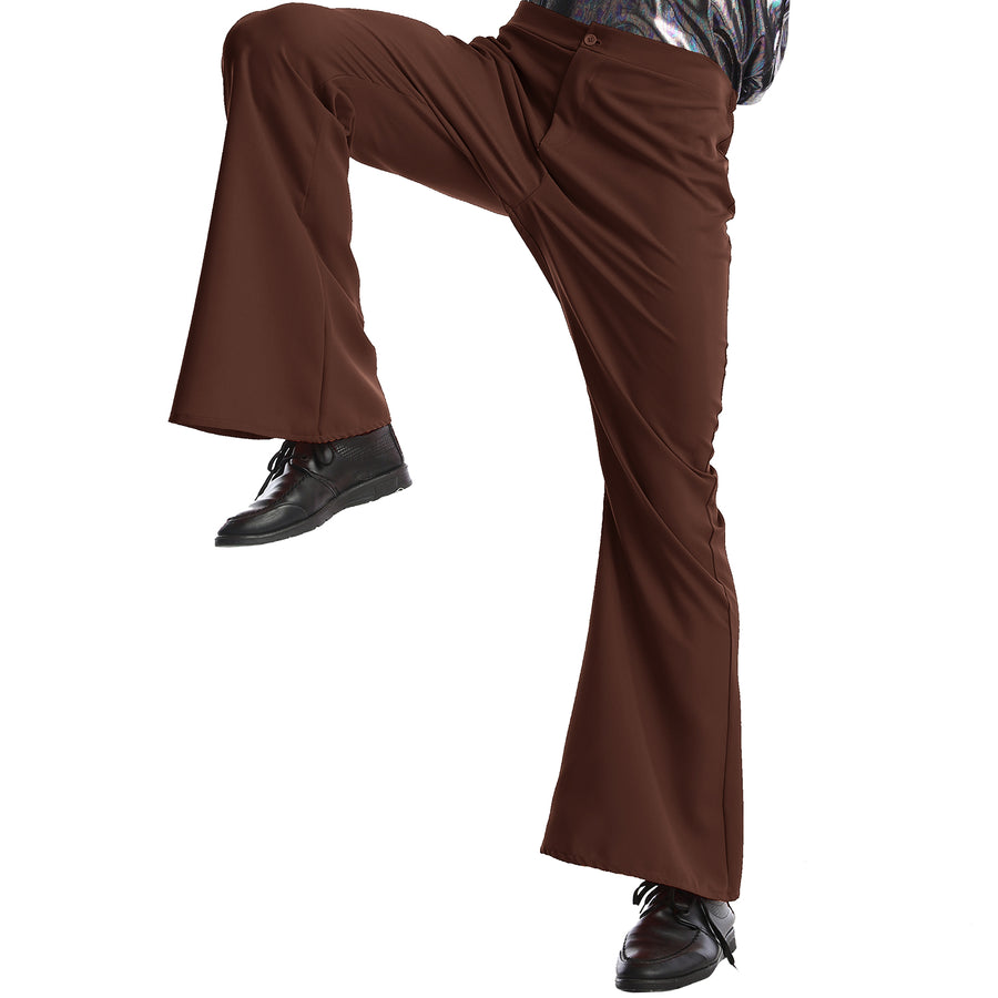 Mens 70s Deluxe Retro Disco Flare Trousers Pants Costume Dancer Dance - Brown