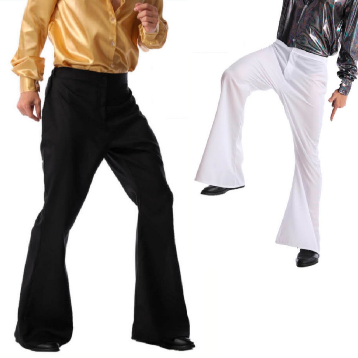 Mens 70s Deluxe Retro Disco Flare Trousers Pants Costume Dancer Dance - Black