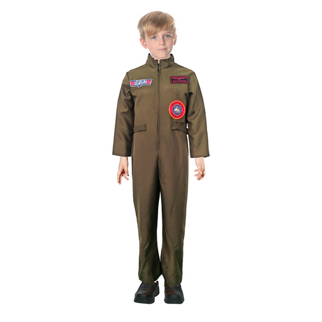 Kids Air Force Fighter Pilot Costume - Top Gun Army Outfit - Brown