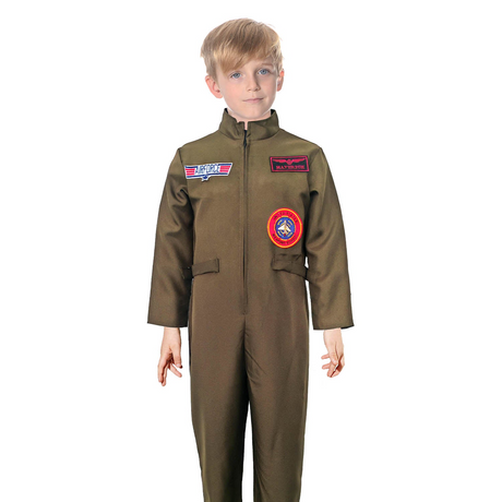 Kids Air Force Fighter Pilot Costume - Top Gun Army Outfit - Brown