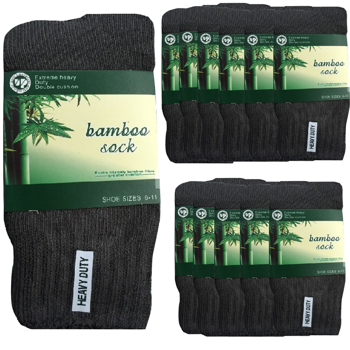 12 Pairs Bamboo Work Socks Bulk Pack - Charcoal Grey (Mens Heavy Duty Thick Socks w/ Cushion)