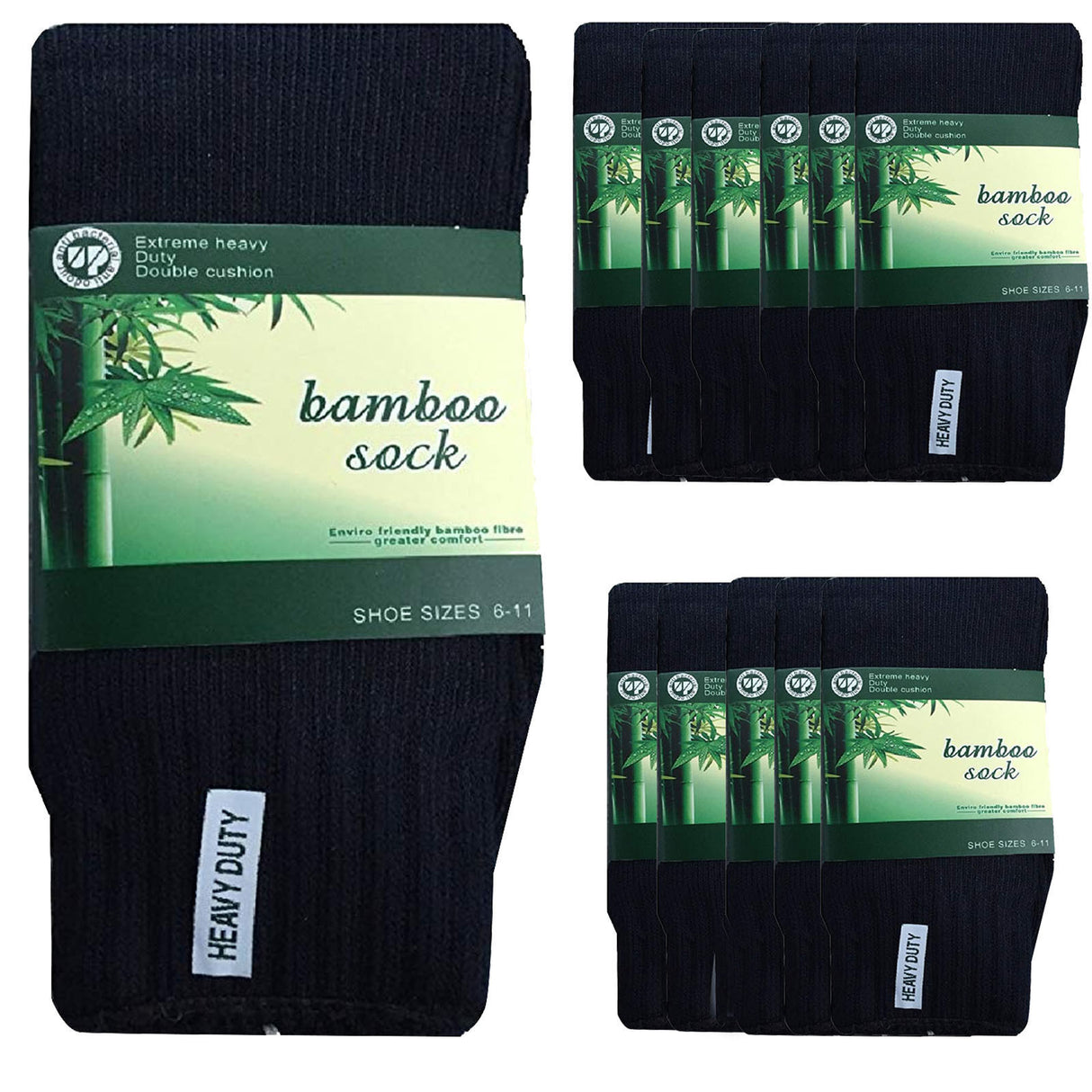 12 Pairs Bamboo Work Socks Bulk Pack - Navy Blue (Mens Heavy Duty Thick Socks w/ Cushion)
