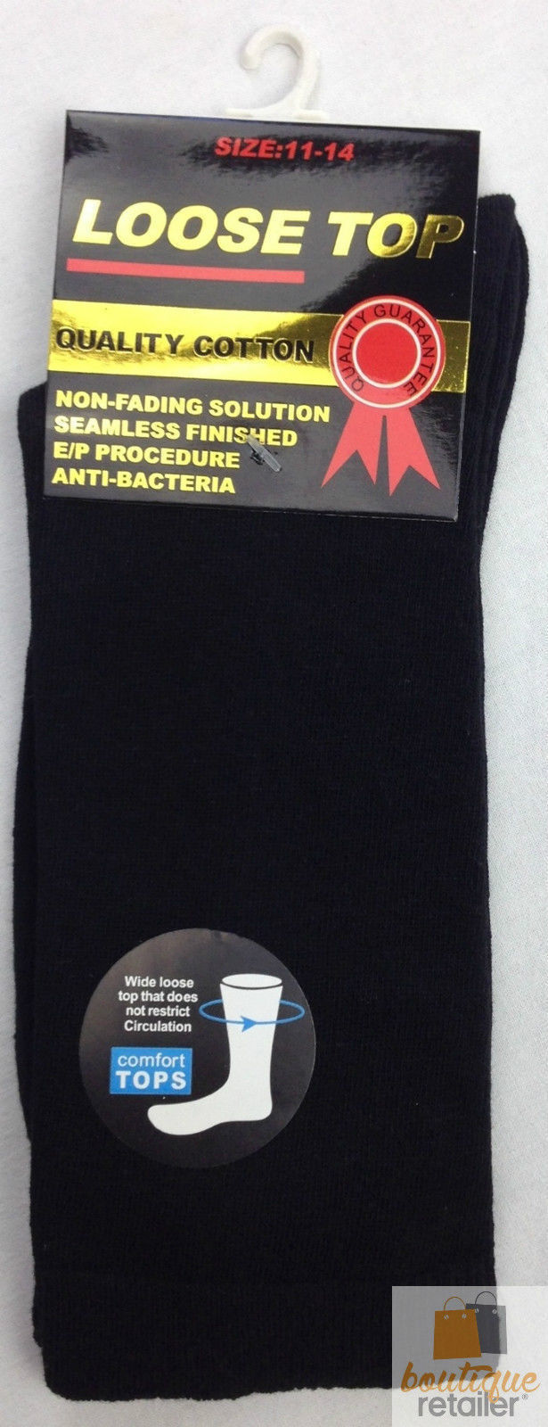 12x Pairs Black Cotton Rich Loose Top Socks Bulk Pack (Comfort Diabetic Circulation)