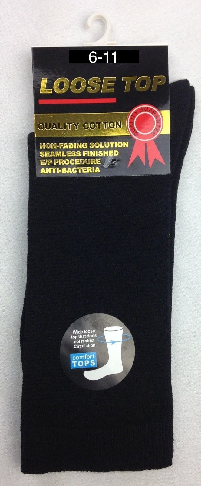 12x Pairs Black Cotton Rich Loose Top Socks Bulk Pack (Comfort Diabetic Circulation)