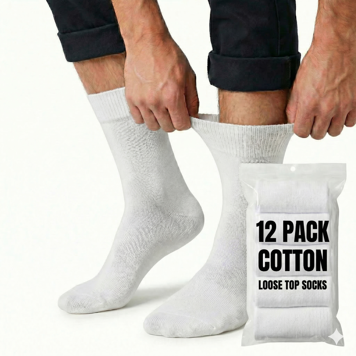 12x Pairs White Cotton Rich Loose Top Socks Bulk Pack (Comfort Diabetic Circulation)