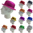 12x GLITTER BOWLER HAT Fancy Party Plastic Costume Cap Fun Dress Up Sparkle BULK - Assorted Colour Pack