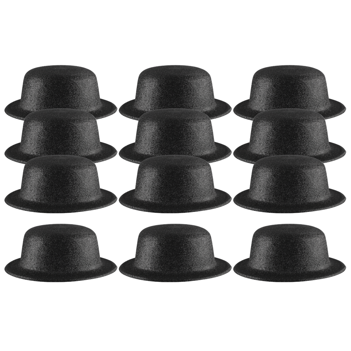 12x Black Glitter Bowler Hat Bulk - Sparkly Costume Hats for Dance/Fancy Dress Party