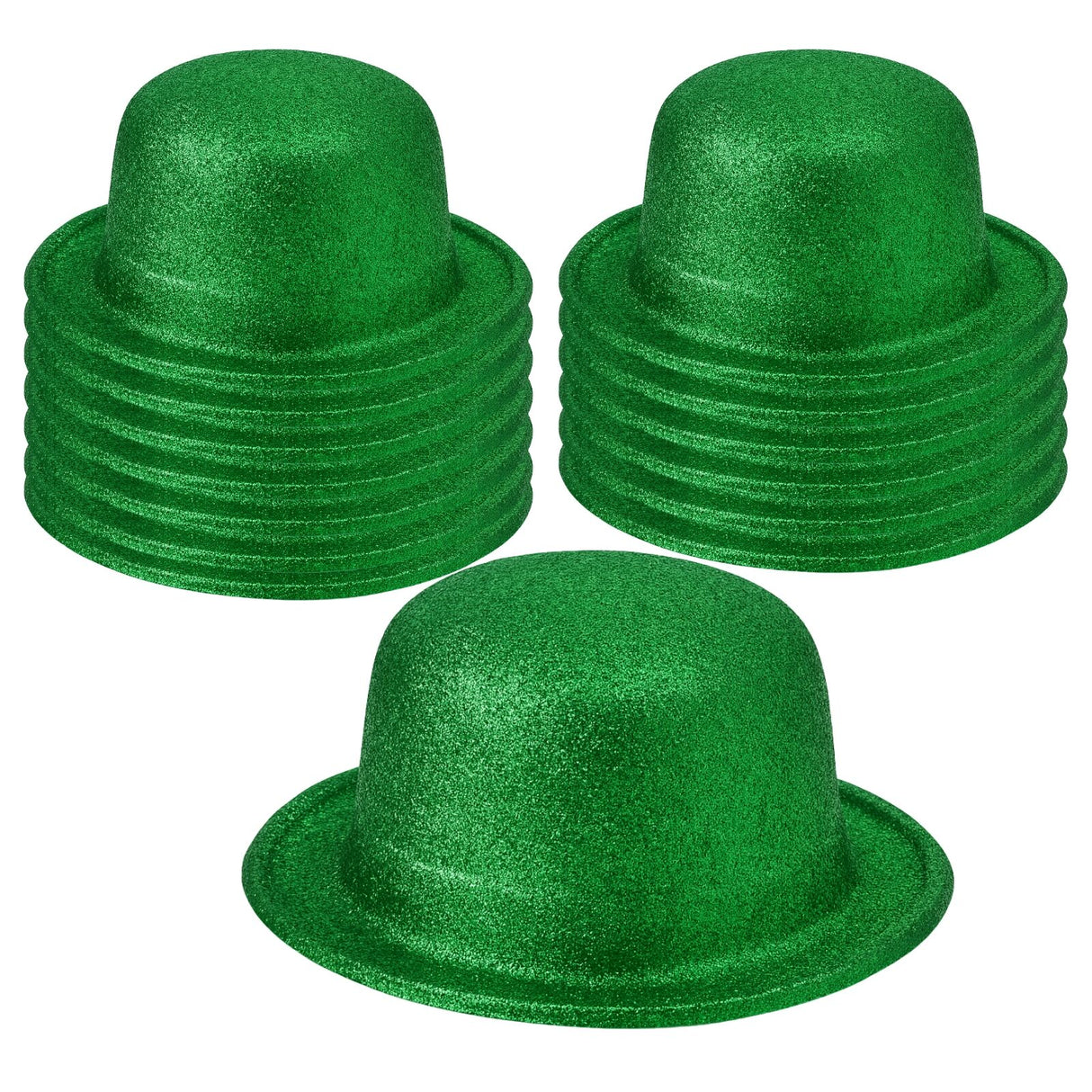 12x Green Glitter Bowler Hat Bulk Pack - Sparkly Costume Hats for Dance/Fancy Dress Party