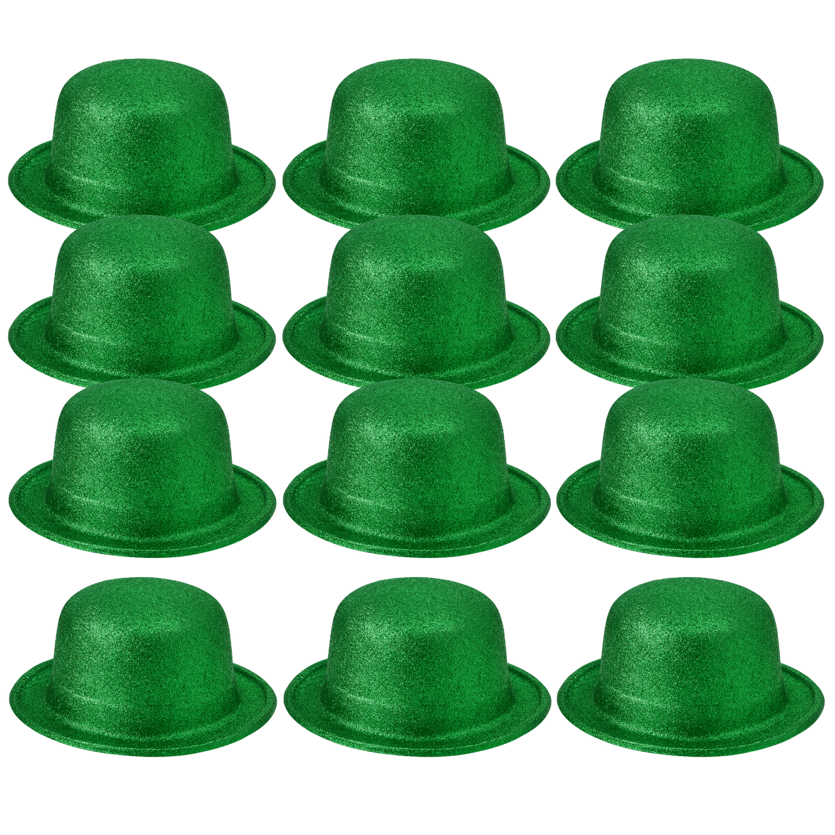 12x Green Glitter Bowler Hat Bulk Pack - Sparkly Costume Hats for Dance/Fancy Dress Party