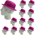 12x GLITTER BOWLER HAT Fancy Party Plastic Costume Cap Fun Dress Up Sparkle BULK - Hot Pink