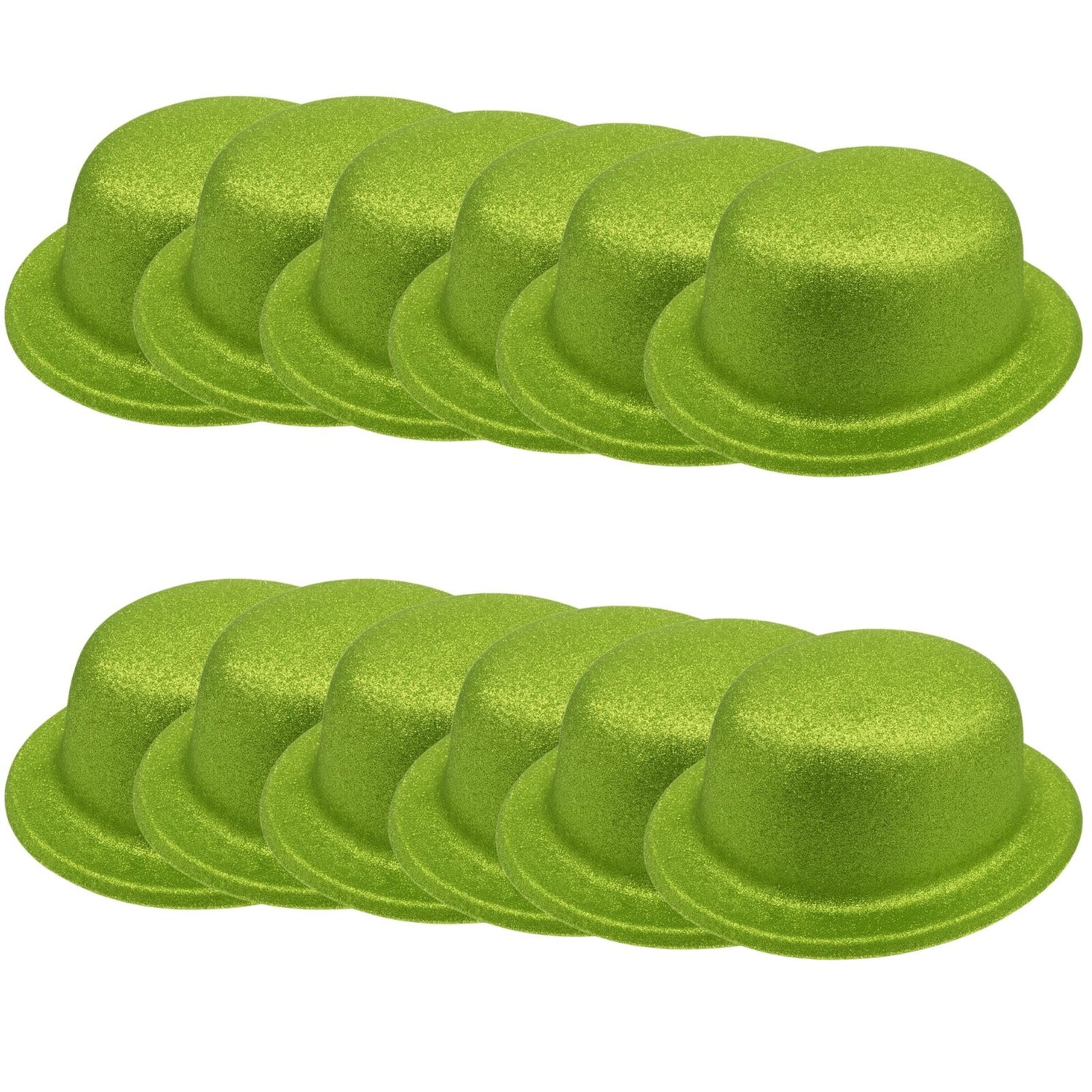 12x GLITTER BOWLER HAT Fancy Party Plastic Costume Cap Fun Dress Up Sparkle BULK - Lime Green