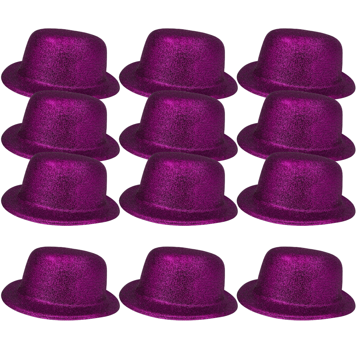12x Purple Glitter Bowler Hat Bulk Pack - Sparkly Costume Hats for Dance/Fancy Dress Party