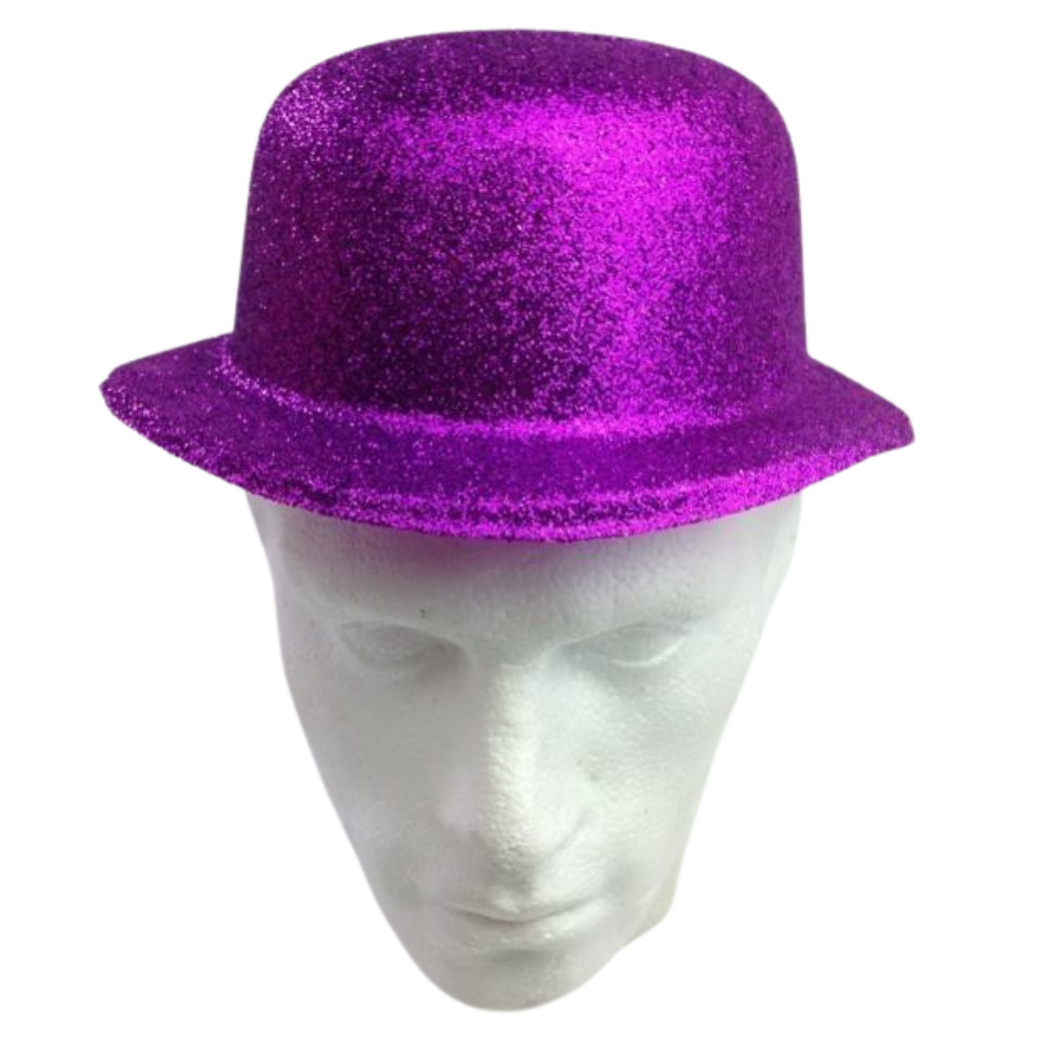 12x GLITTER BOWLER HAT Fancy Party Plastic Costume Cap Fun Dress Up Sparkle BULK - Purple