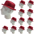 12x GLITTER BOWLER HAT Fancy Party Plastic Costume Cap Fun Dress Up Sparkle BULK - Red