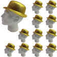 12x GLITTER BOWLER HAT Fancy Party Plastic Costume Cap Fun Dress Up Sparkle BULK - Yellow/Gold