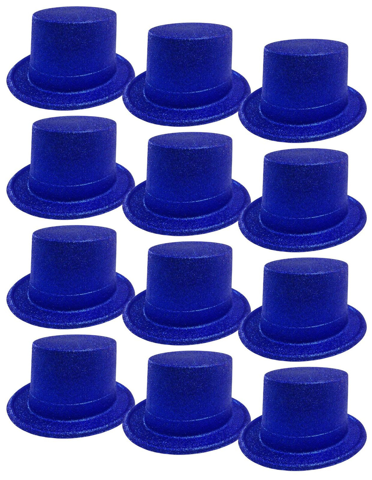 12x Blue Glitter Top Hats Bulk Pack - Sparkly Dance Costume/Fancy Dress Party