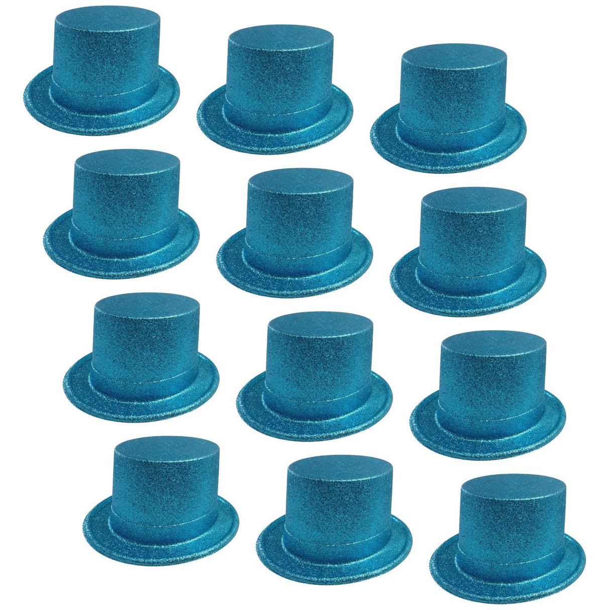 12x Sky Blue Glitter Top Hats Bulk Pack - Sparkly Dance Costume/Fancy Dress Party