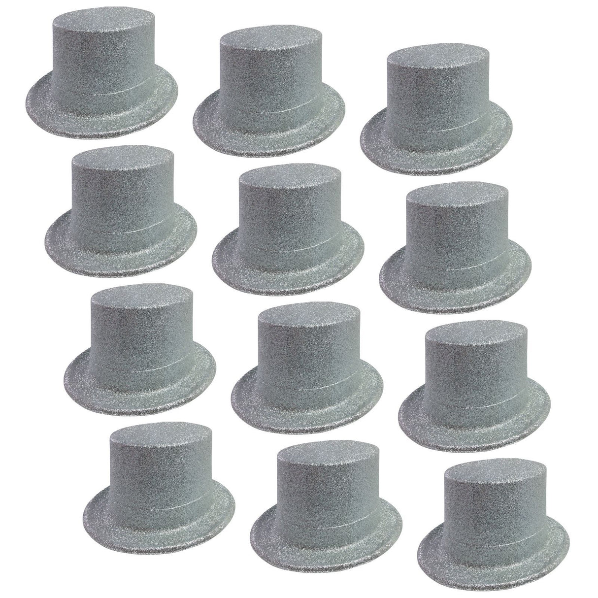 12x Silver Glitter Top Hats Bulk Pack - Sparkly Dance Costume/Fancy Dress Party