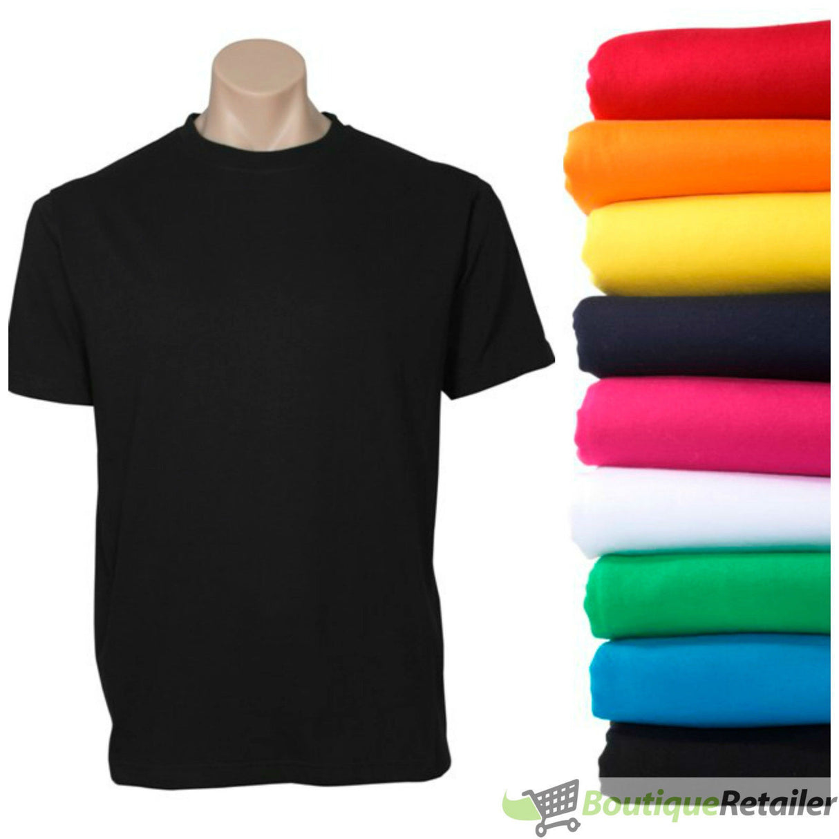 12X BULK Plain T Shirt 100% COTTON Assorted Colours S - XXL Mens Womens Top - Black