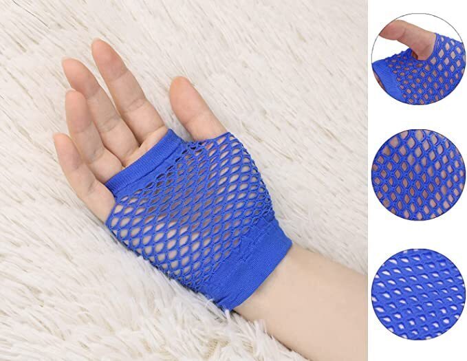 12 Pairs Blue Fishnet Gloves Bulk - Fingerless Wrist Length (70s & 80s Costume/Party)
