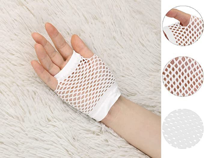 12 Pairs White Fishnet Gloves Bulk - Fingerless Wrist Length (70s & 80s Costume/Party)