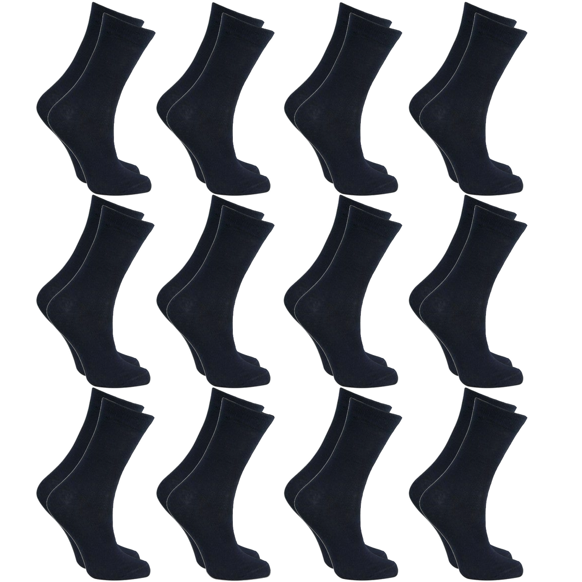 12x Pairs Black School Socks Bulk Pack - Plain Cotton for Girls/Boys School Uniform
