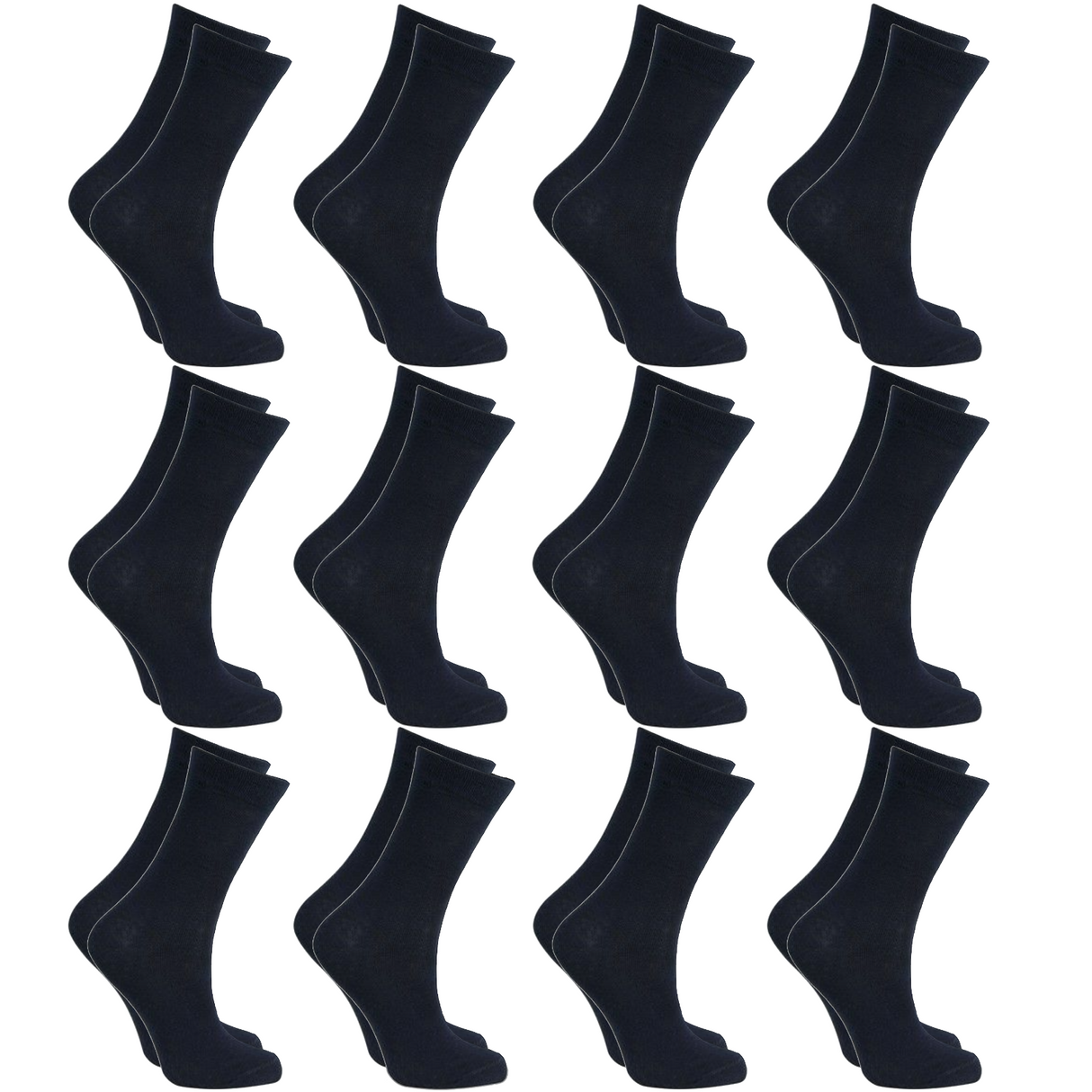 12x Pairs SCHOOL SOCKS Plain Cotton Rich Girls Boys School Uniform BULK - Black 13-3
