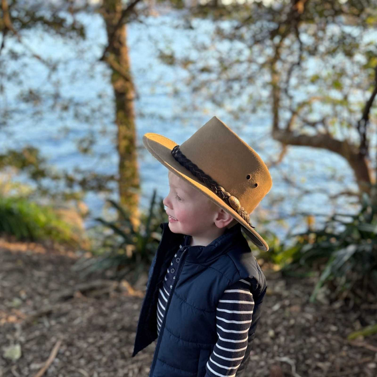 Jacaru 1301 Kids Suede Leather Hat - Water Resistant & UPF 50+ (Child 52cm Made in Australia)