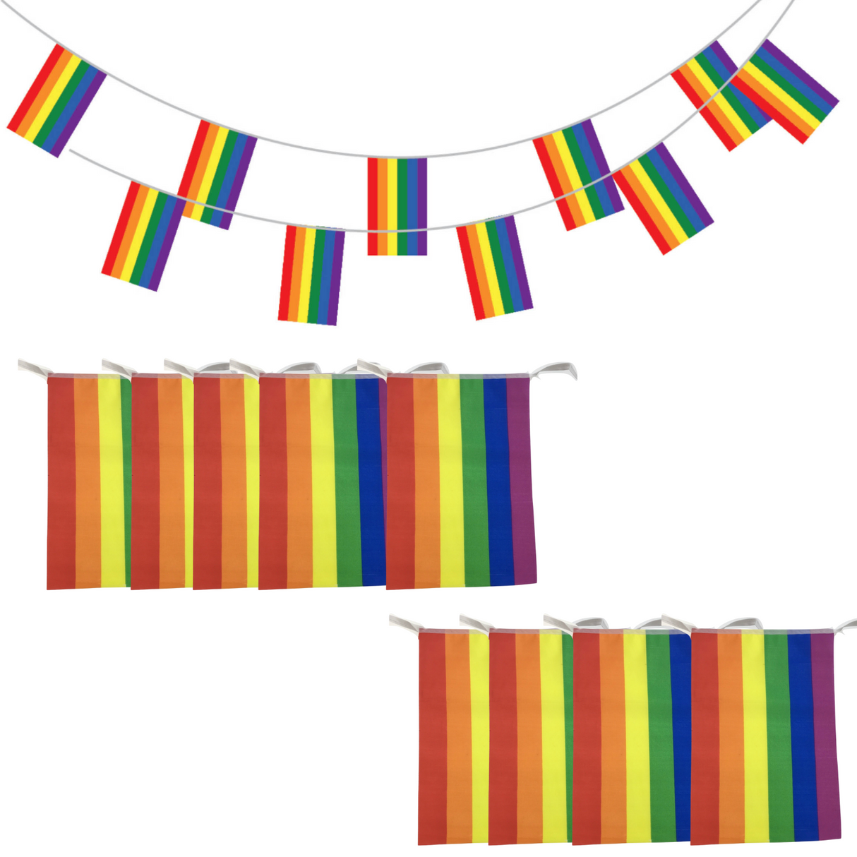 10x 3.6m Rainbow Bunting Flag Bulk - Pride Banner/Market Stalls