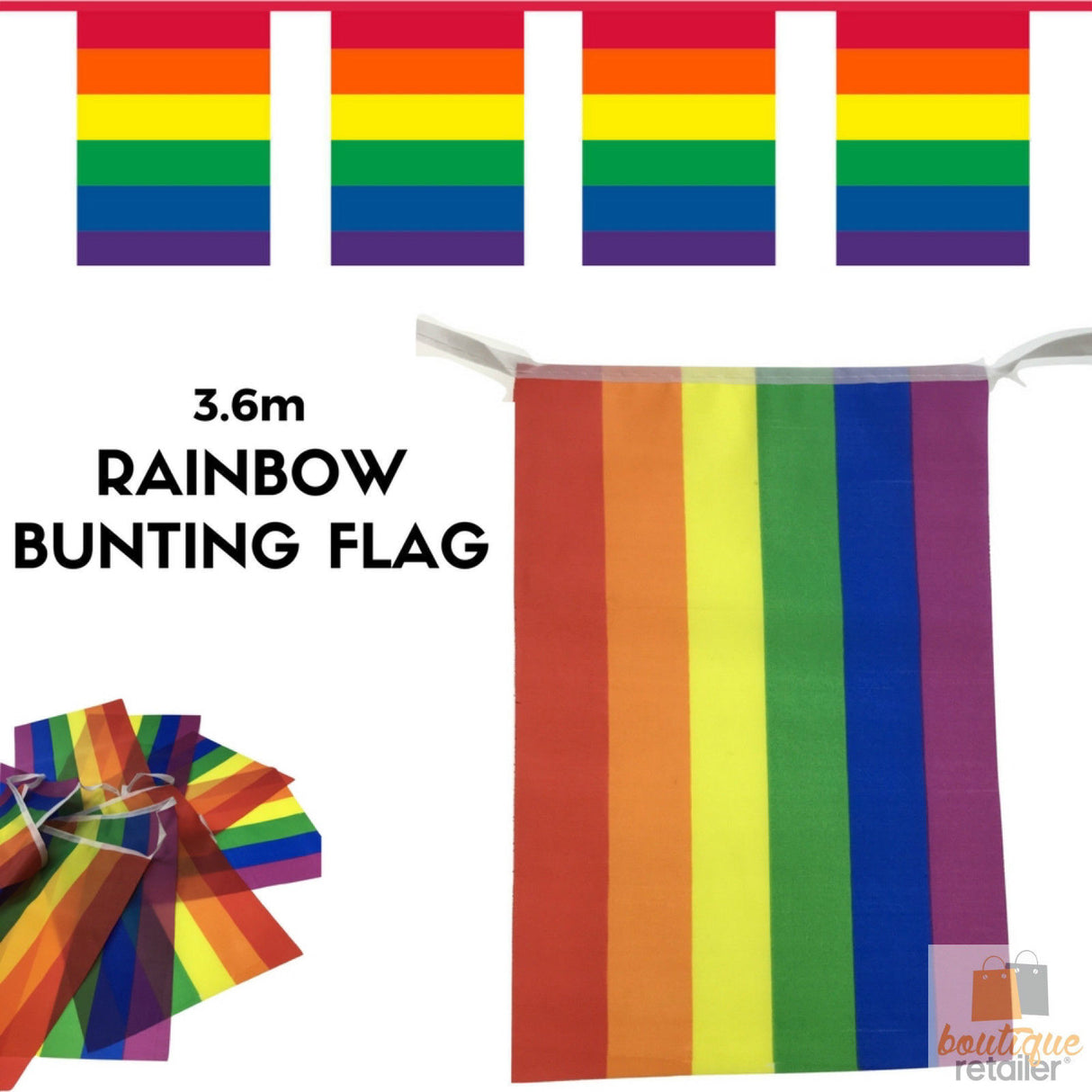 3.6m Rainbow Bunting Flag - Pride Banner/Market Stalls