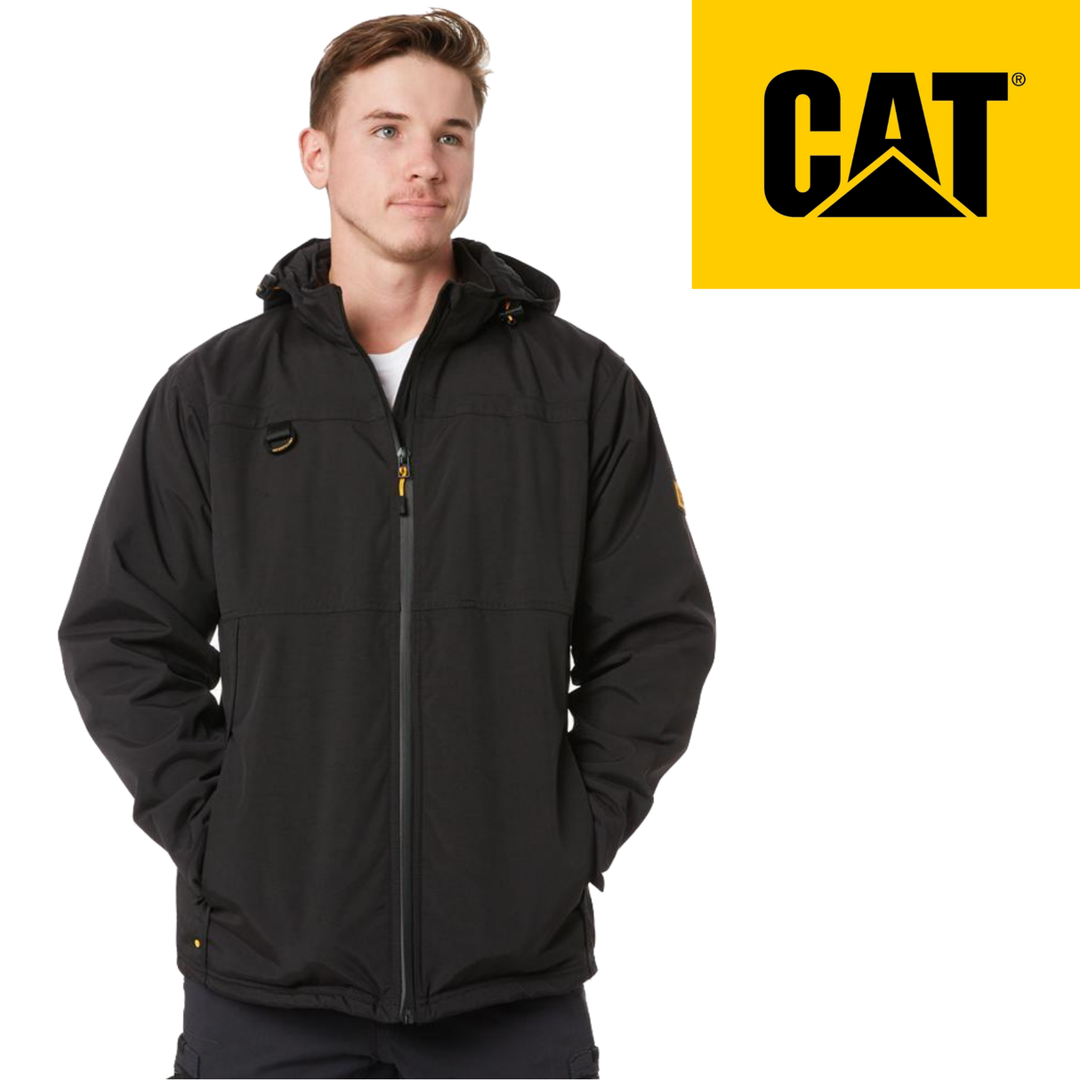 Caterpillar Mens Waterproof Zip Jacket w Hood Chinook CAT Winter Ski in Black