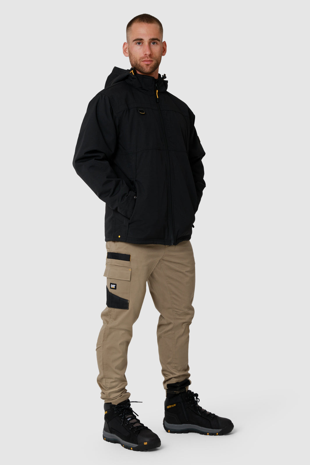 Caterpillar Mens Waterproof Zip Jacket w Hood Chinook CAT Winter Ski in Black