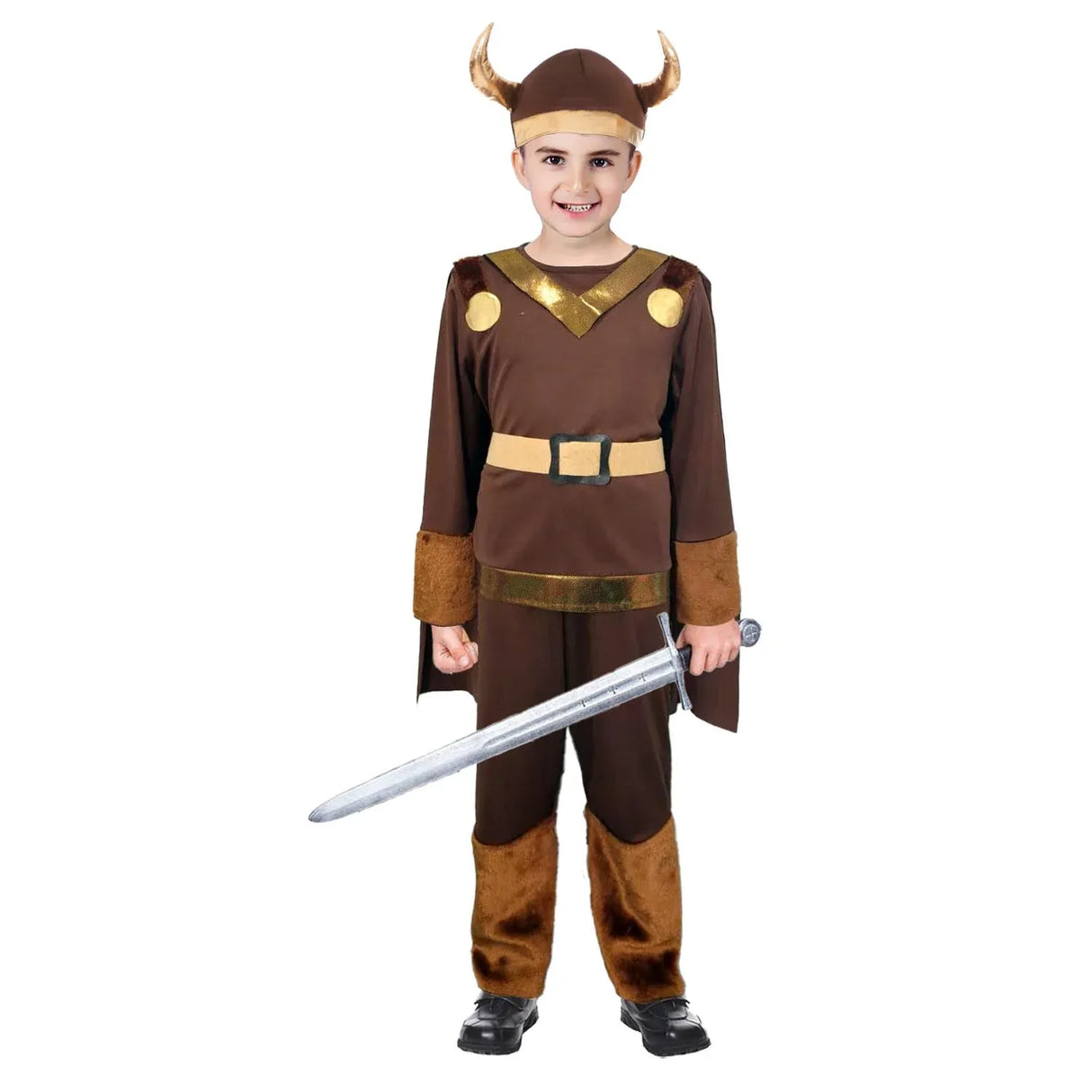 Kids Brown Viking Warrior Costume - Childrens Cape & Belt Set (6-9 & 10-12 Years)