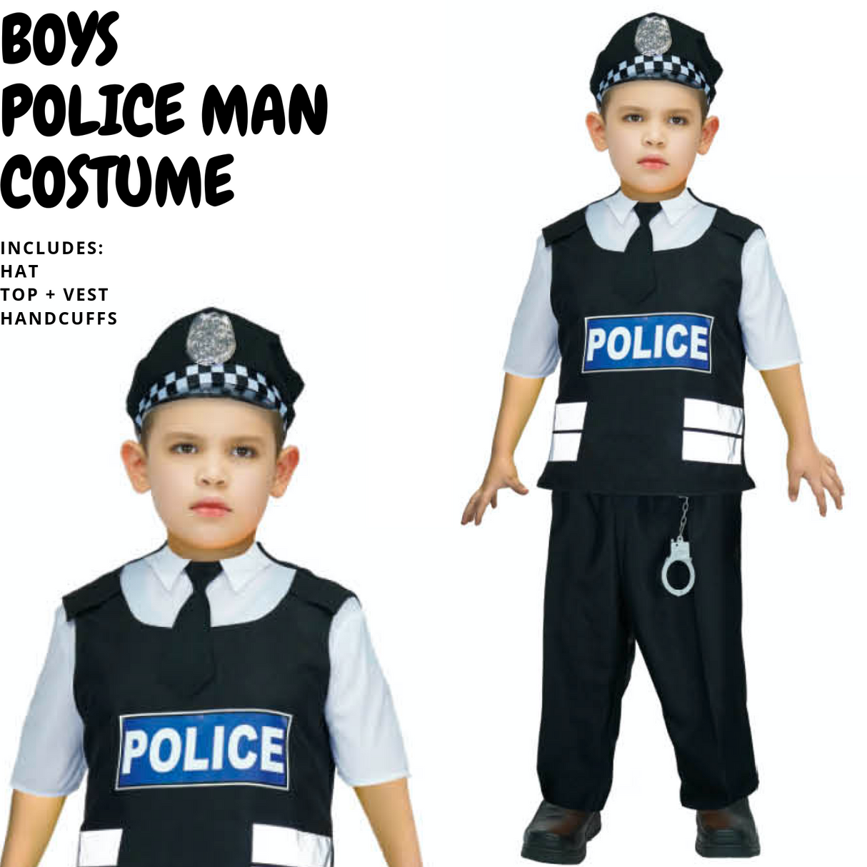 Boys Police Officer Costume - SWAT (Kids Book Week & Halloween Fancy Dress)