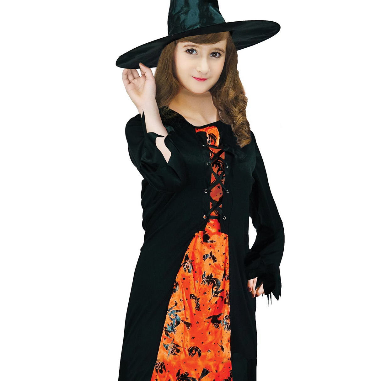 Children Wicked Witch Costume Halloween Wicked Party Dress Up - Black/Orange
