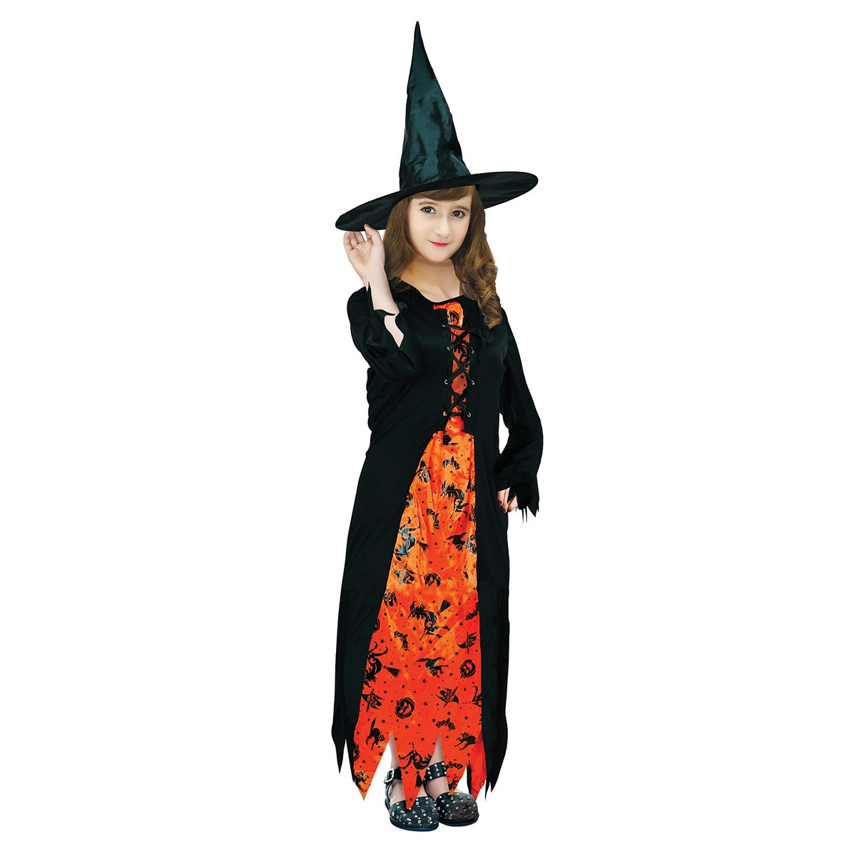 Children Wicked Witch Costume Halloween Wicked Party Dress Up - Black/Orange