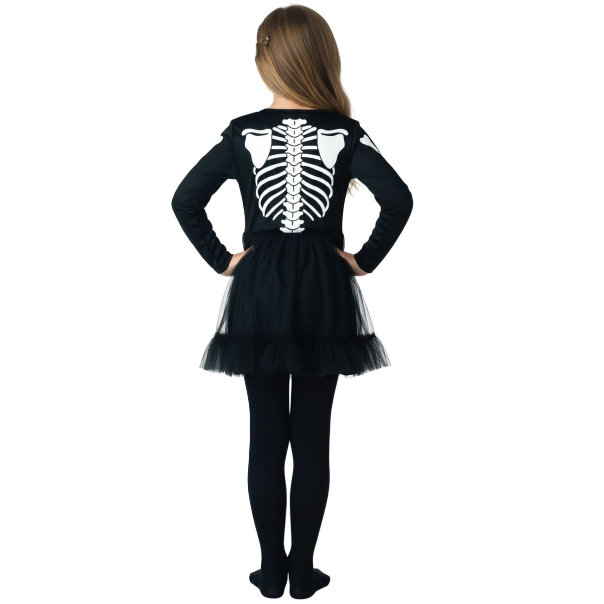 Girls Black & White Skeleton Bones Dress Costume - Kids Halloween & Fancy Dress
