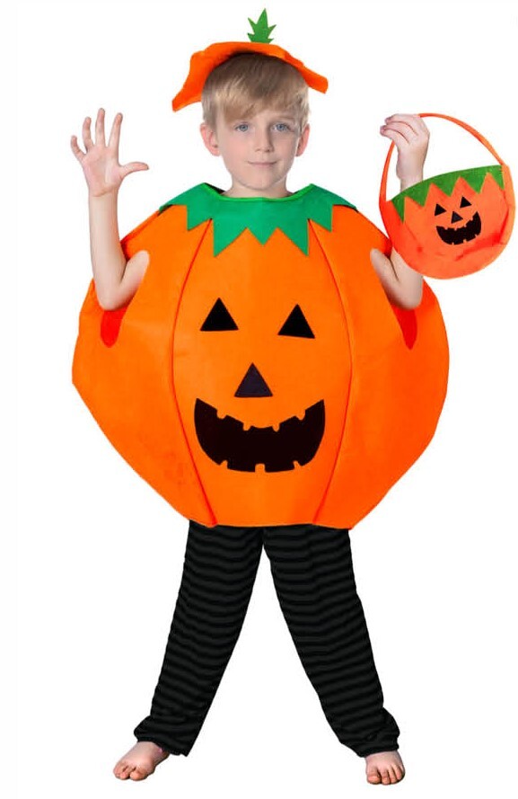 KIDS PUMPKIN COSTUME with Bag Halloween Unisex - Fancy Dress Up Party