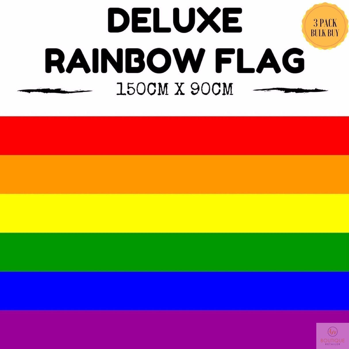 3x Rainbow Gay Pride Flag Bulk - Deluxe Outdoor Banner w/ Metal Eyelets (150x90cm)