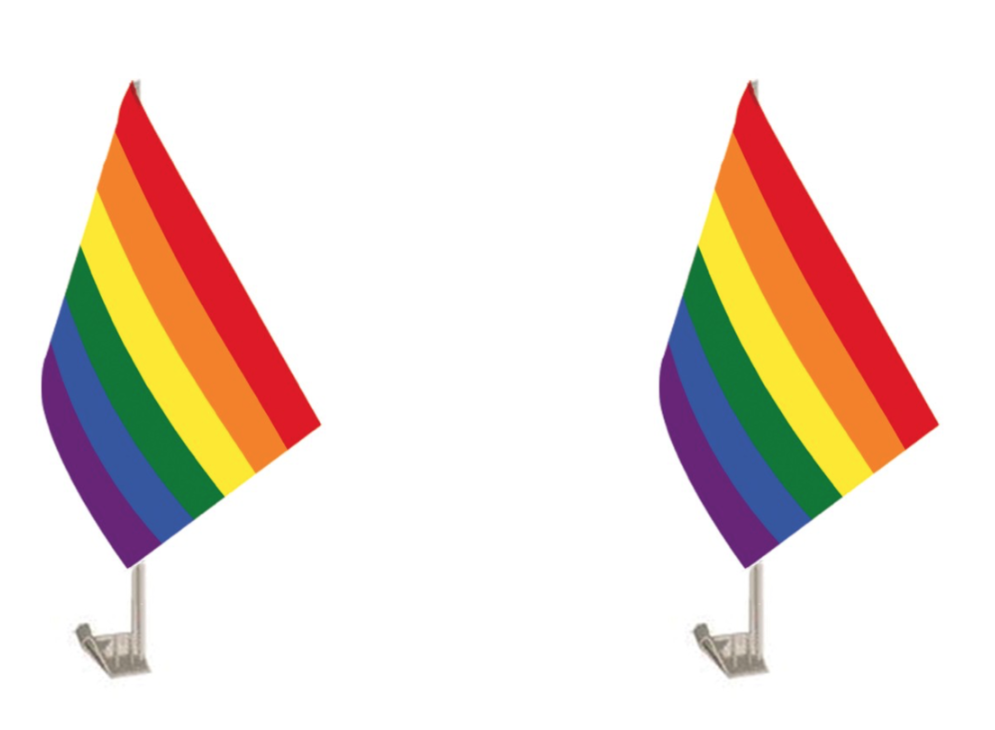 2x Rainbow Car Flag w/ Window Clip (30x45cm) for Gay Pride/LGBT Party