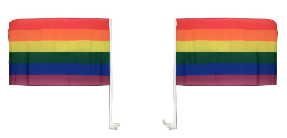 2x Rainbow Car Flag w/ Window Clip (30x45cm) for Gay Pride/LGBT Party