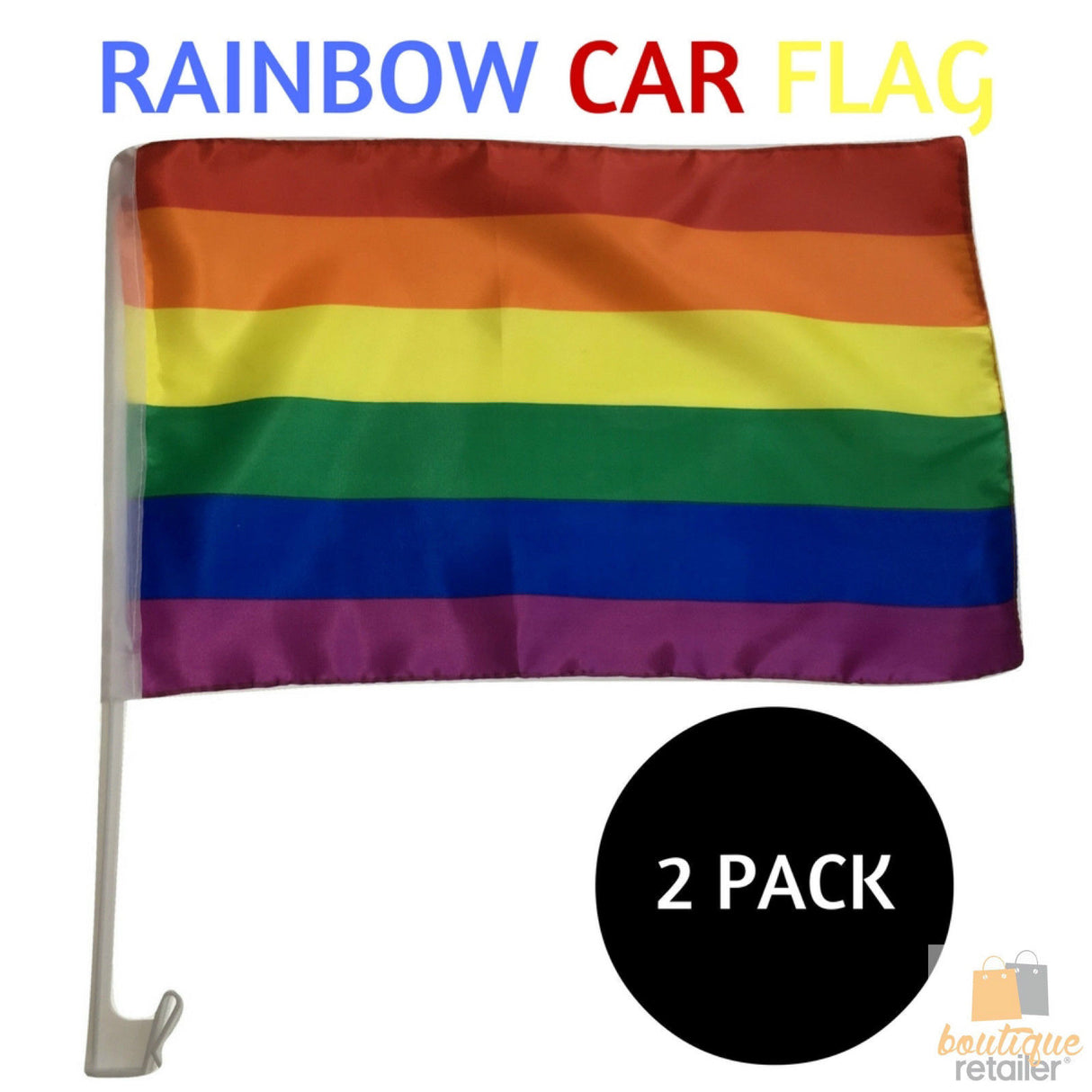 2x Rainbow Car Flag w/ Window Clip (30x45cm) for Gay Pride/LGBT Party