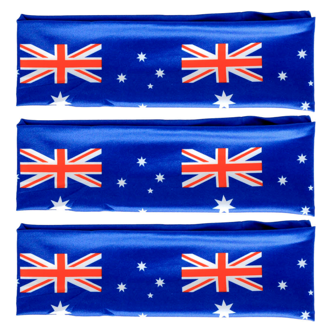 3x Blue Australia Flag Headband Pack - Aussie Tennis & Cricket Accessory