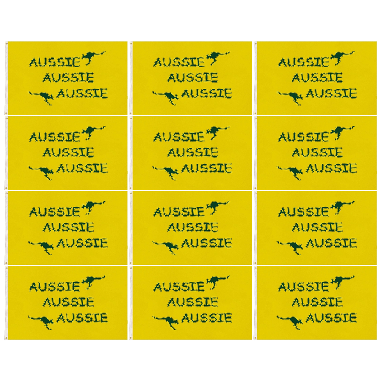 12x Australia Aussie Yellow Flag w/ Kangaroo & Eyelets Bulk Pack - 90x150cm