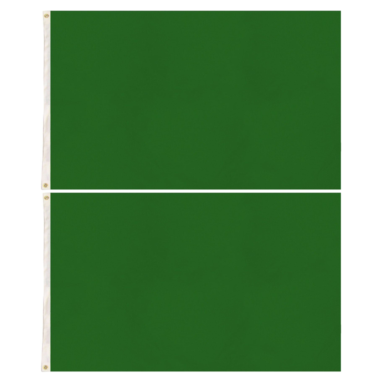 2x Plain Green Flag Pack - School Colours/Houses - Sports Days (90x150cm)