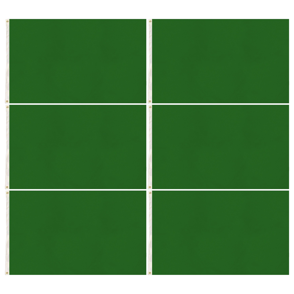 6x Plain Green Flag Bulk Pack - School Colours/Houses - Sports Days (90x150cm)