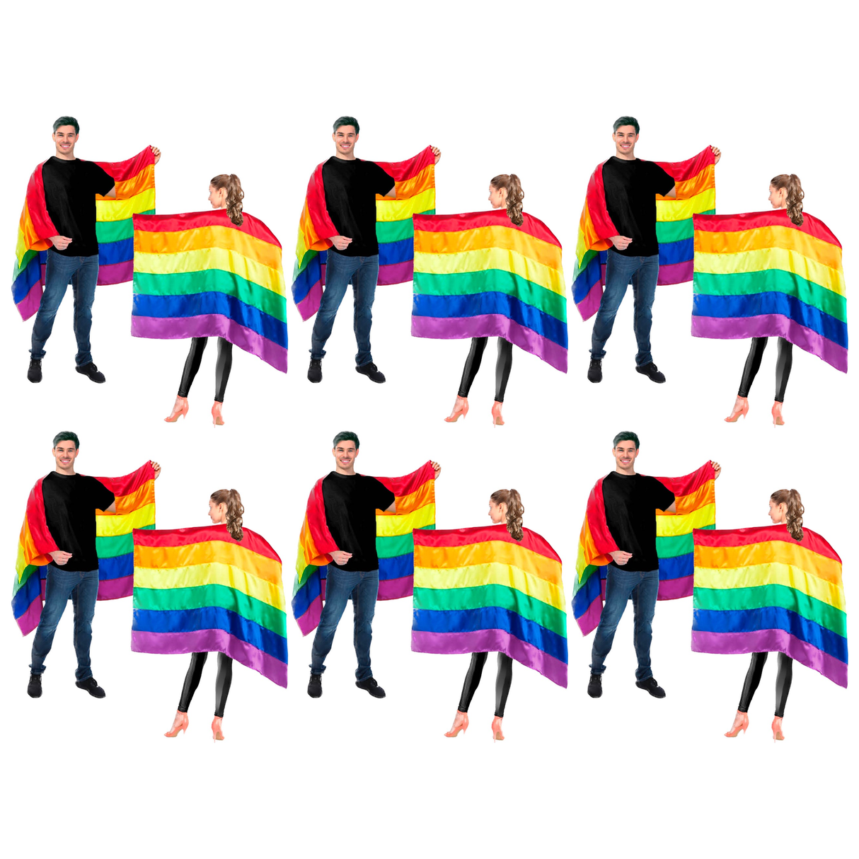 6x Rainbow Flag Cape Bulk Pack - Gay Pride Costume/LGBT Fancy Dress Party