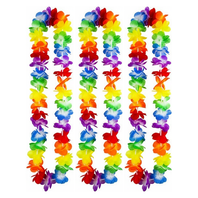 3x 40cm HAWAIIAN LEI Pack - Tropical Beach Luau Party - Multicolour Garland Flowers