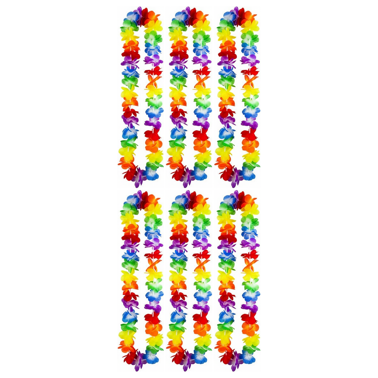 6x 40cm HAWAIIAN LEI Bulk Pack - Tropical Beach Luau Party - Multicolour Garland Flowers