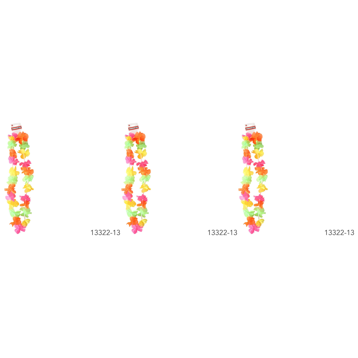 3x 40cm HAWAIIAN LEI Pack - Tropical Beach Luau Party - Red/Yellow/Green Garland Flowers
